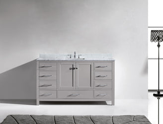 Virtu USA Caroline Avenue 60" Single Bath Vanity in White with White Marble Top and Square Sink with Matching Mirror - Luxe Bathroom Vanities