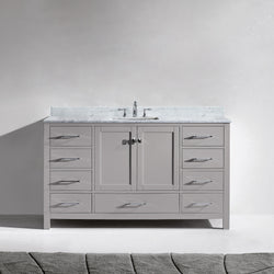 Virtu USA Caroline Avenue 60" Single Bath Vanity in White with White Marble Top and Square Sink with Matching Mirror - Luxe Bathroom Vanities