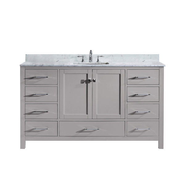 Virtu USA Caroline Avenue 60" Single Bath Vanity in White with White Marble Top and Square Sink with Matching Mirror - Luxe Bathroom Vanities