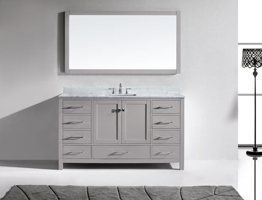 Virtu USA Caroline Avenue 60" Single Bath Vanity in White with White Marble Top and Square Sink with Matching Mirror - Luxe Bathroom Vanities