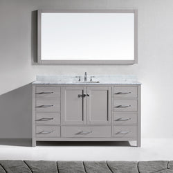 Virtu USA Caroline Avenue 60" Single Bath Vanity in White with White Marble Top and Square Sink with Matching Mirror - Luxe Bathroom Vanities