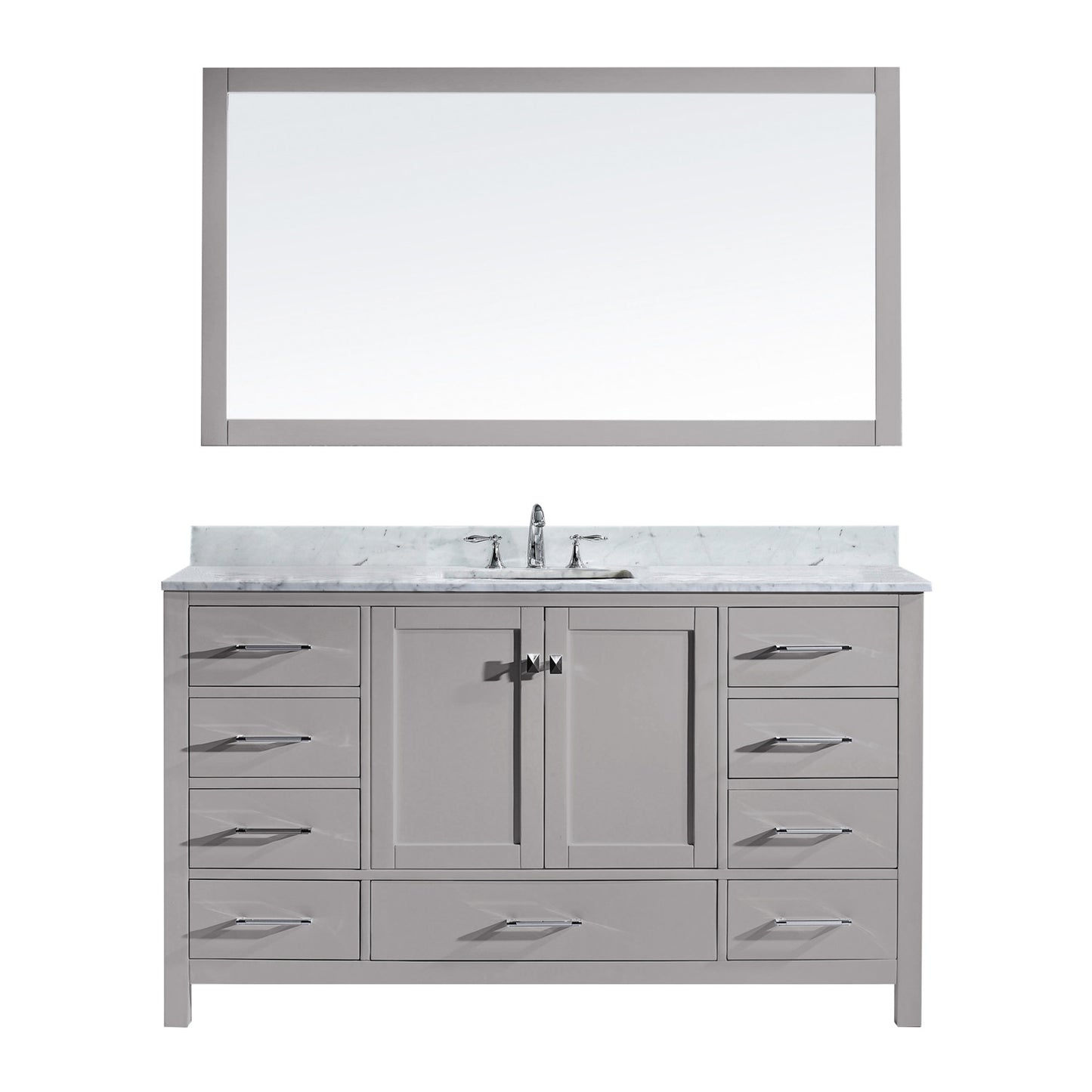 Virtu USA Caroline Avenue 60" Single Bath Vanity in White with White Marble Top and Square Sink with Matching Mirror - Luxe Bathroom Vanities