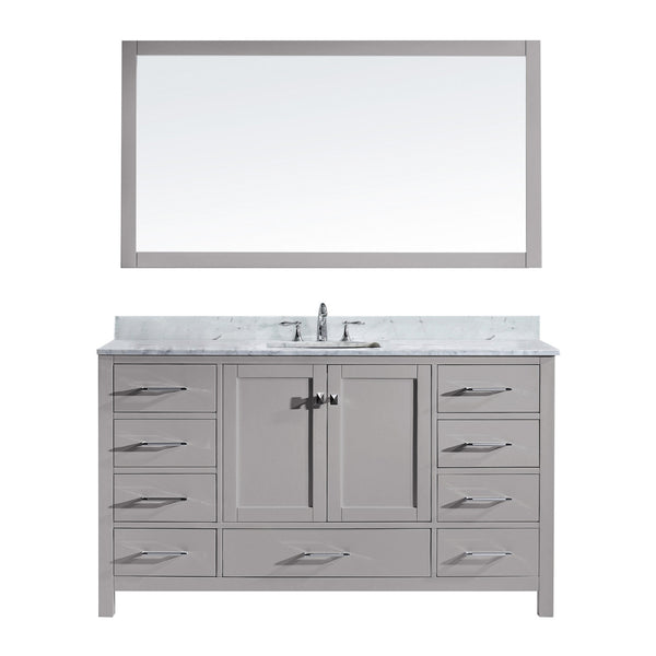 Virtu USA Caroline Avenue 60" Single Bath Vanity in White with White Marble Top and Square Sink with Matching Mirror - Luxe Bathroom Vanities