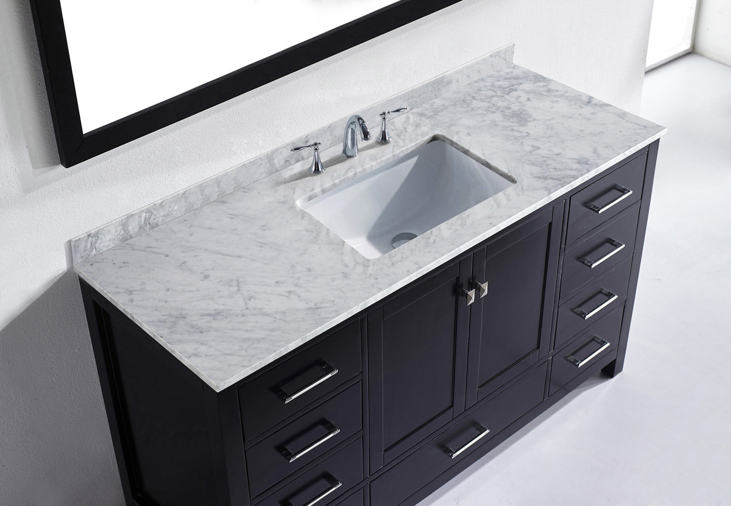 Virtu USA Caroline Avenue 60" Single Bath Vanity with Marble Top and Square Sink with Mirror - Luxe Bathroom Vanities Luxury Bathroom Fixtures Bathroom Furniture