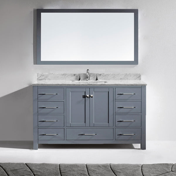 Virtu USA Caroline Avenue 60" Single Bath Vanity with Marble Top and Square Sink with Mirror - Luxe Bathroom Vanities Luxury Bathroom Fixtures Bathroom Furniture