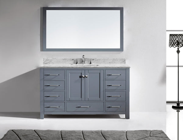 Virtu USA Caroline Avenue 60" Single Bath Vanity with Marble Top and Square Sink with Mirror - Luxe Bathroom Vanities Luxury Bathroom Fixtures Bathroom Furniture