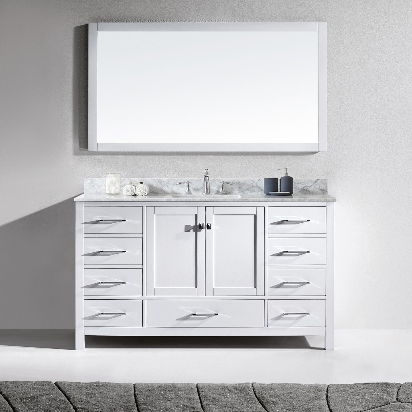 Virtu USA Caroline Avenue 60" Single Bath Vanity with Marble Top and Square Sink with Mirror - Luxe Bathroom Vanities Luxury Bathroom Fixtures Bathroom Furniture