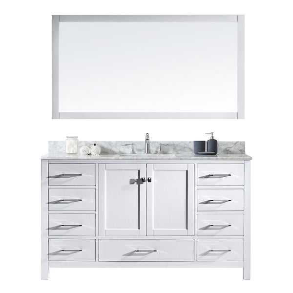 Virtu USA Caroline Avenue 60" Single Bath Vanity with Marble Top and Square Sink with Mirror - Luxe Bathroom Vanities Luxury Bathroom Fixtures Bathroom Furniture