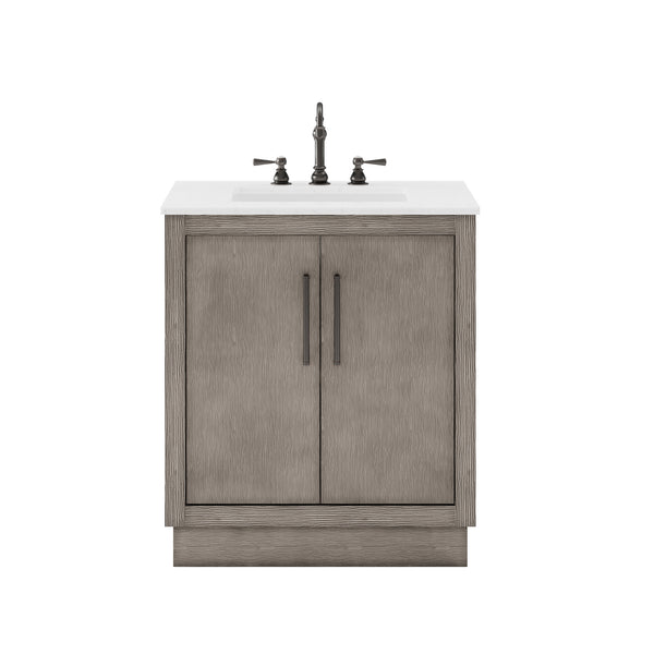 Water Creation Hugo Single Sink Carrara White Marble Countertop Vanity in Grey Oak - Luxe Bathroom Vanities