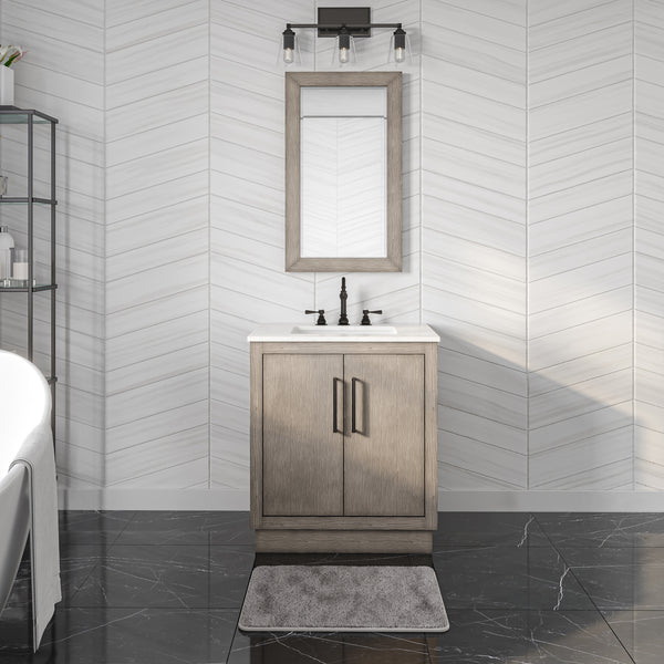 Water Creation Hugo Single Sink Carrara White Marble Countertop Vanity in Grey Oak - Luxe Bathroom Vanities