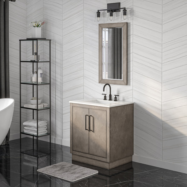 Water Creation Hugo Single Sink Carrara White Marble Countertop Vanity in Grey Oak with Gooseneck Faucet - Luxe Bathroom Vanities