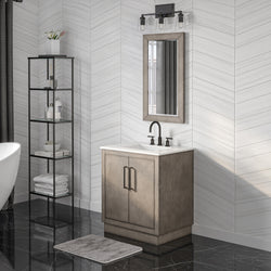 Water Creation Hugo Single Sink Carrara White Marble Countertop Vanity in Grey Oak with Gooseneck Faucet and Mirror - Luxe Bathroom Vanities