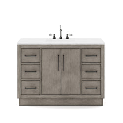 Water Creation Hugo Single Sink Carrara White Marble Countertop Vanity in Grey Oak - Luxe Bathroom Vanities