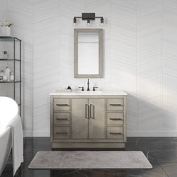 Water Creation Hugo Single Sink Carrara White Marble Countertop Vanity in Grey Oak - Luxe Bathroom Vanities