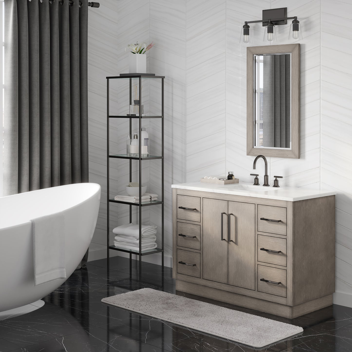 Water Creation Hugo Single Sink Carrara White Marble Countertop Vanity in Grey Oak with Gooseneck Faucet - Luxe Bathroom Vanities
