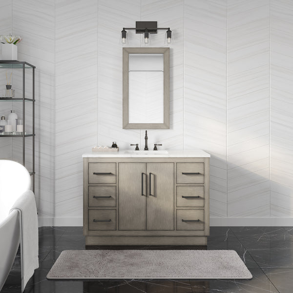 Water Creation Hugo Single Sink Carrara White Marble Countertop Vanity in Grey Oak with Hook Faucet - Luxe Bathroom Vanities