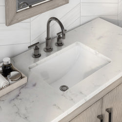 Water Creation Hugo Single Sink Carrara White Marble Countertop Vanity in Grey Oak with Gooseneck Faucet and Mirror - Luxe Bathroom Vanities