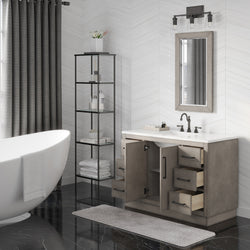 Water Creation Hugo Single Sink Carrara White Marble Countertop Vanity in Grey Oak with Hook Faucet and Mirror - Luxe Bathroom Vanities