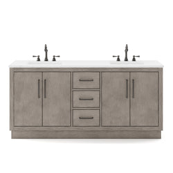 Water Creation Hugo 72" In. Double Sink Carrara White Marble Countertop Vanity in Grey Oak - Luxe Bathroom Vanities