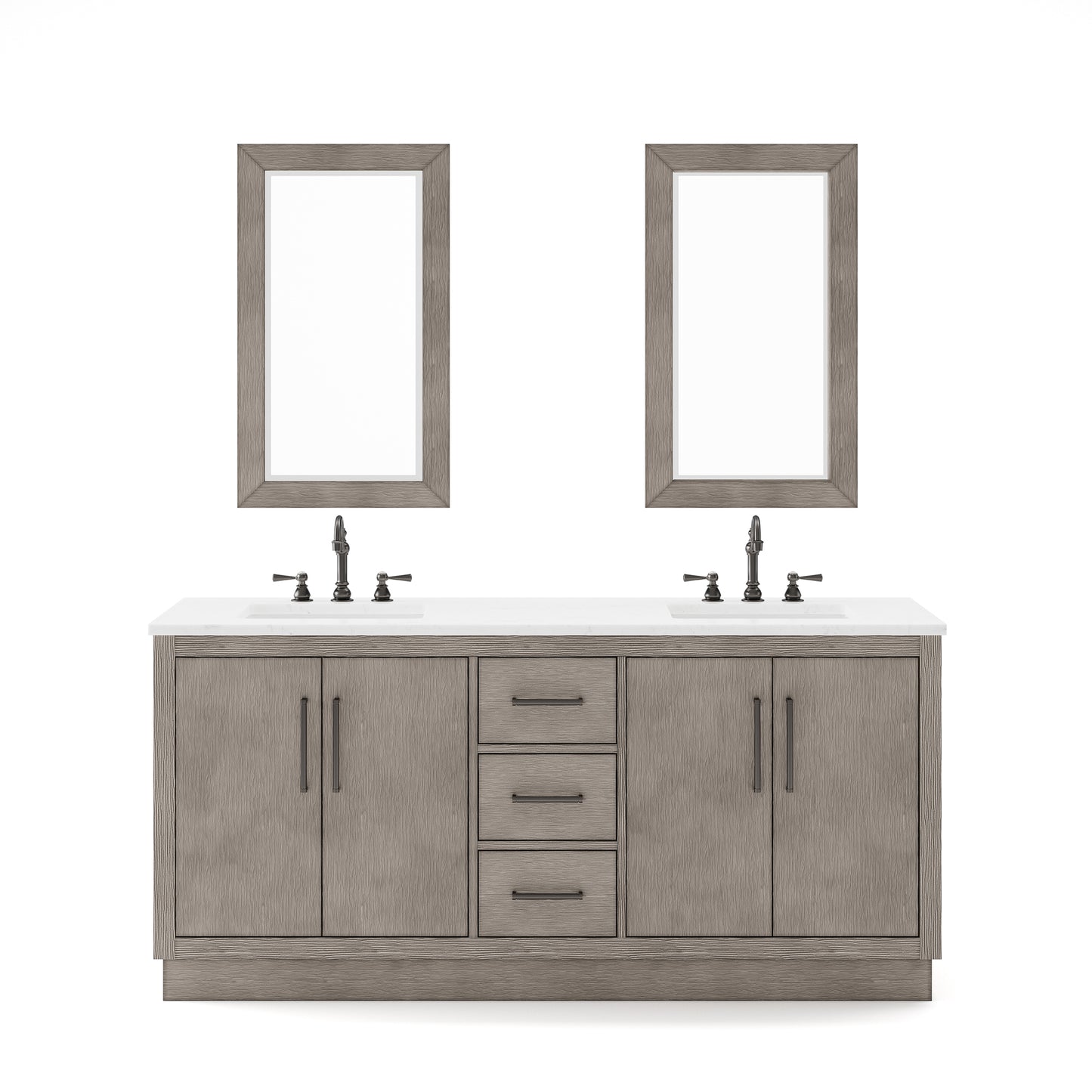 Water Creation Hugo 72" In. Double Sink Carrara White Marble Countertop Vanity in Grey Oak - Luxe Bathroom Vanities