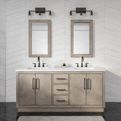 Water Creation Hugo 72" In. Double Sink Carrara White Marble Countertop Vanity in Grey Oak with Gooseneck Faucets - Luxe Bathroom Vanities