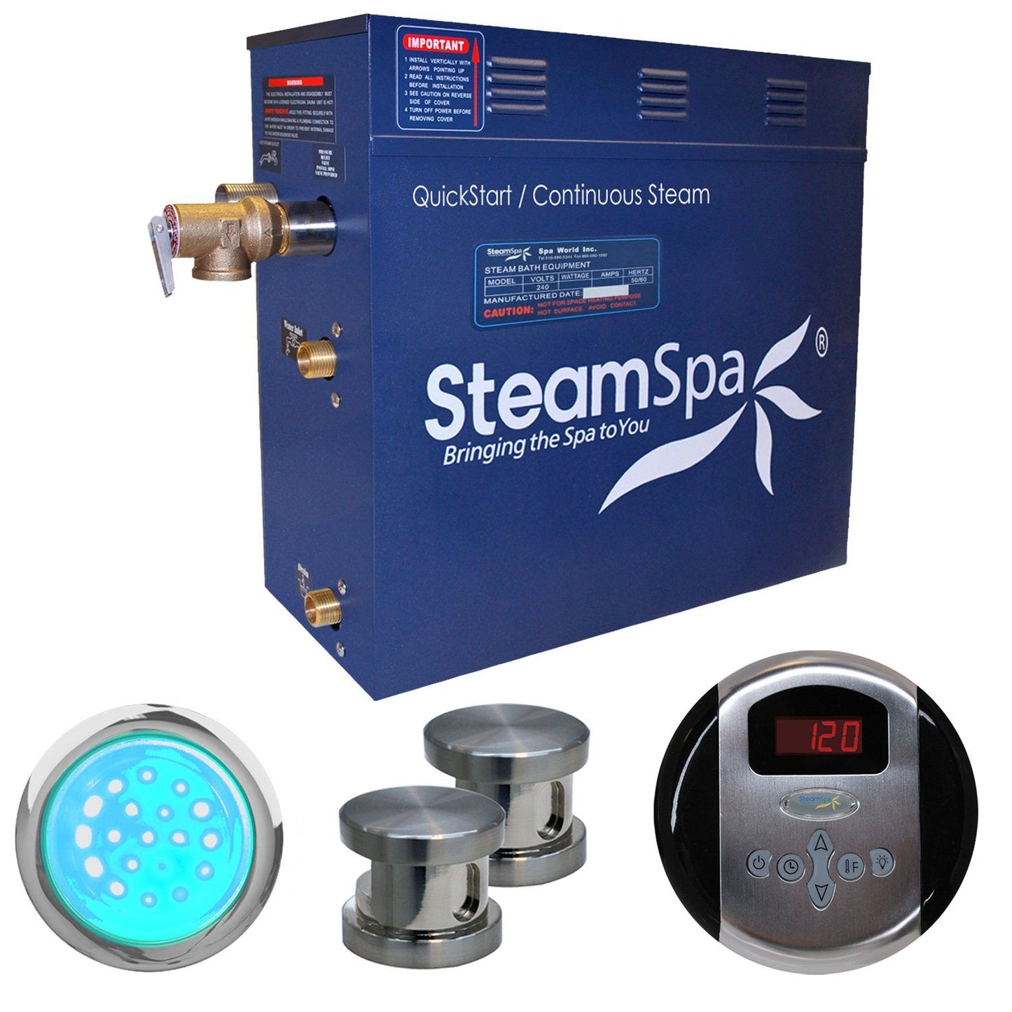 SteamSpa Indulgence 12 KW QuickStart Acu-Steam Bath Generator Package in Brushed Nickel - Luxe Bathroom Vanities Luxury Bathroom Fixtures Bathroom Furniture