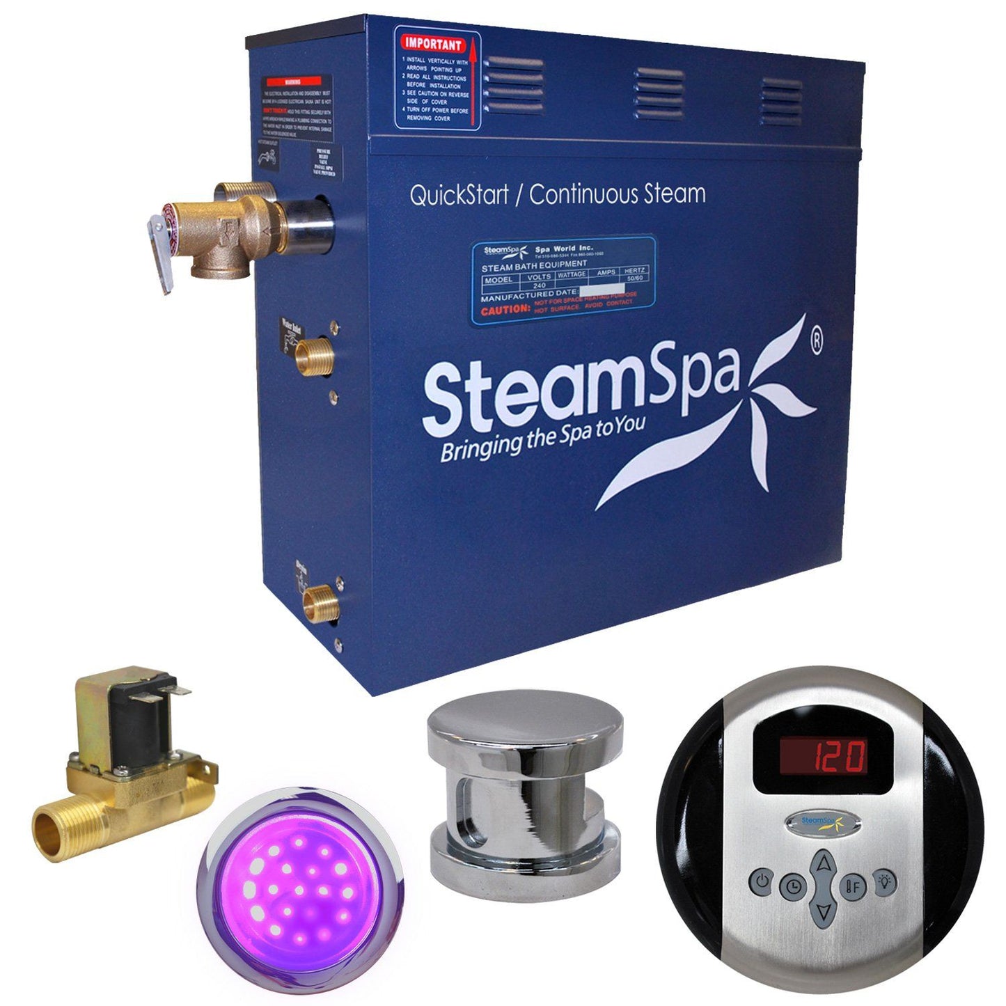 SteamSpa Indulgence 4.5 KW QuickStart Acu-Steam Bath Generator Package with Built-in Auto Drain in Brushed Nickel - Luxe Bathroom Vanities Luxury Bathroom Fixtures Bathroom Furniture