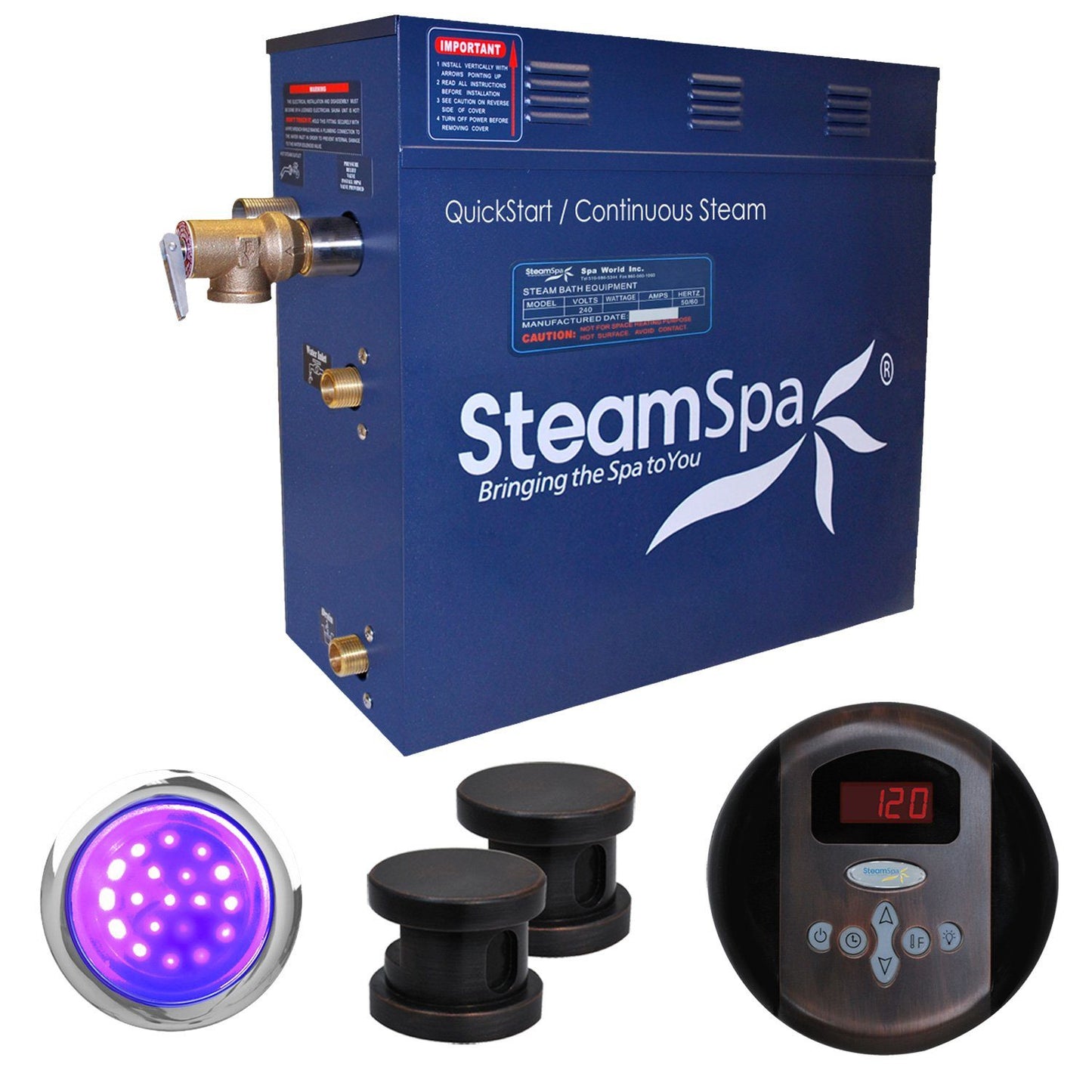 SteamSpa Indulgence 12 KW QuickStart Acu-Steam Bath Generator Package in Brushed Nickel - Luxe Bathroom Vanities Luxury Bathroom Fixtures Bathroom Furniture