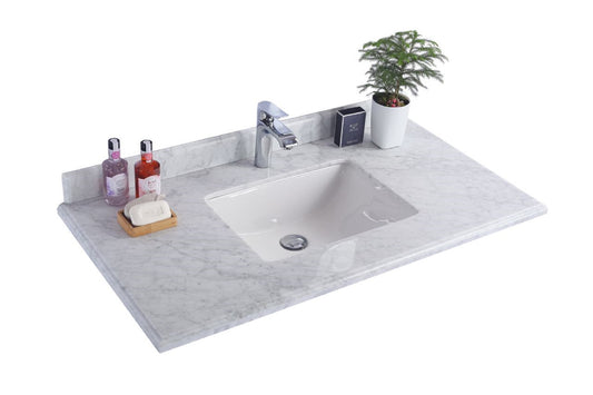 White Carrara Countertop - 42" - Single Hole with Rectangle Sink - Luxe Bathroom Vanities Luxury Bathroom Fixtures Bathroom Furniture