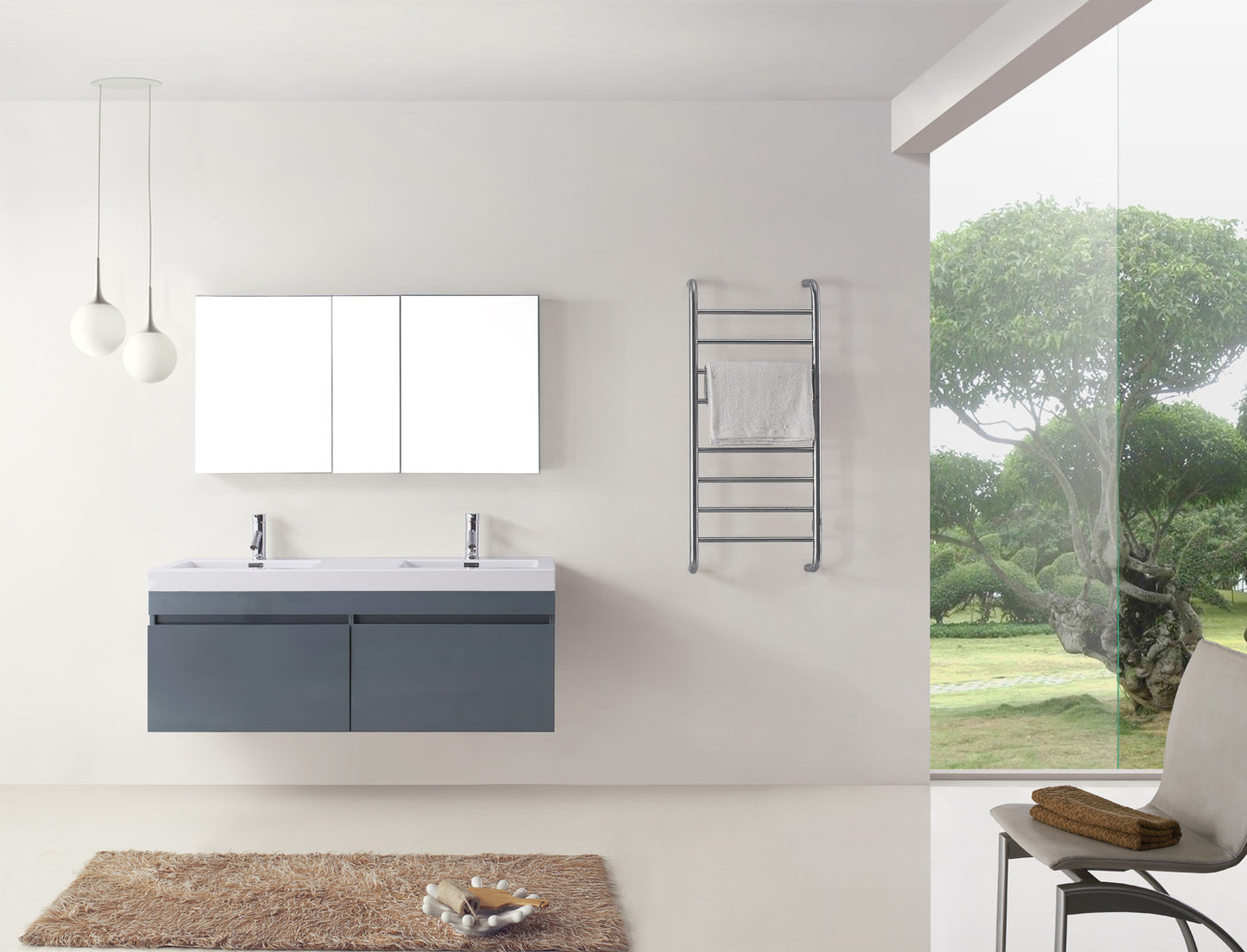 Virtu USA Zuri 55" Double Bath Vanity in Wenge with White Polymarble Top and Integrated Square Sinks - Luxe Bathroom Vanities