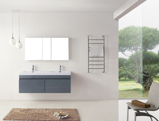 Virtu USA Zuri 55" Double Bath Vanity in Wenge with White Polymarble Top and Integrated Square Sinks - Luxe Bathroom Vanities