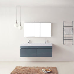 Virtu USA Zuri 55" Double Bath Vanity in Wenge with White Polymarble Top and Integrated Square Sinks - Luxe Bathroom Vanities