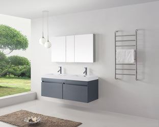 Virtu USA Zuri 55" Double Bath Vanity in Wenge with White Polymarble Top and Integrated Square Sinks - Luxe Bathroom Vanities