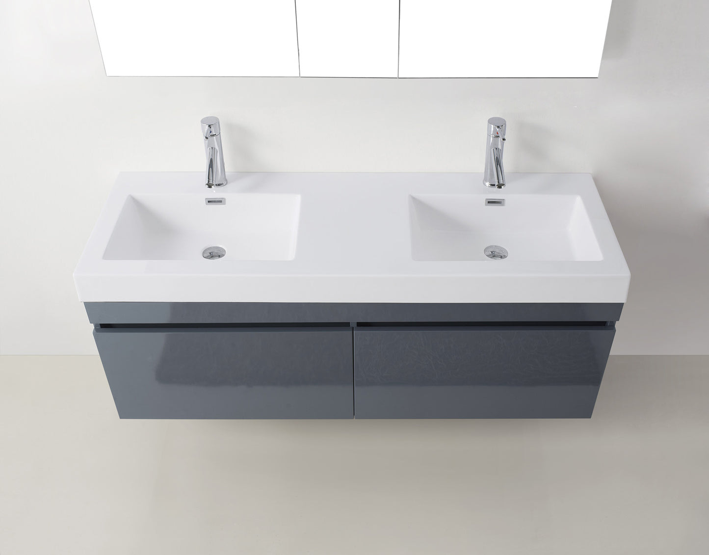 Virtu USA Zuri 55" Double Bath Vanity in Wenge with White Polymarble Top and Integrated Square Sinks - Luxe Bathroom Vanities