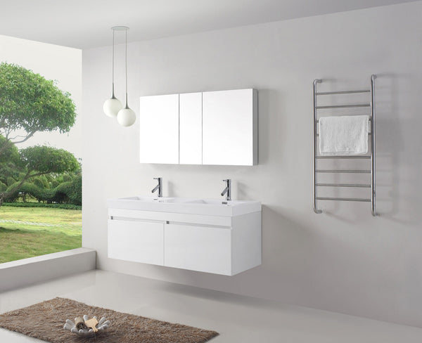 Virtu USA Zuri 55" Double Bath Vanity in Wenge with White Polymarble Top and Integrated Square Sinks - Luxe Bathroom Vanities