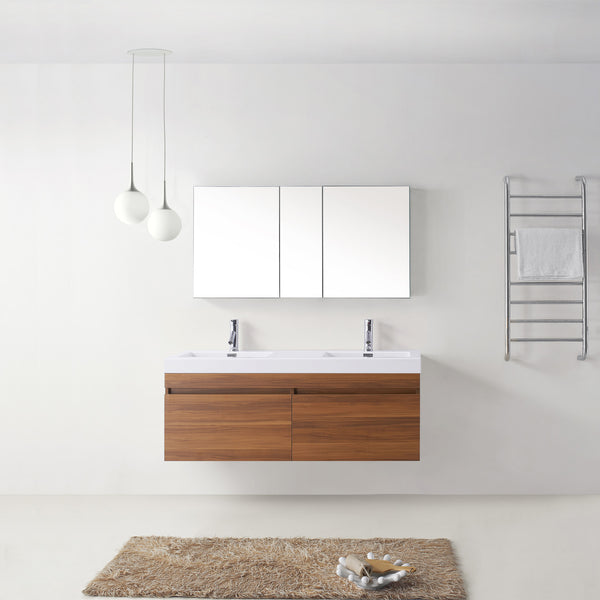 Virtu USA Zuri 55" Double Bath Vanity in Wenge with White Polymarble Top and Integrated Square Sinks - Luxe Bathroom Vanities