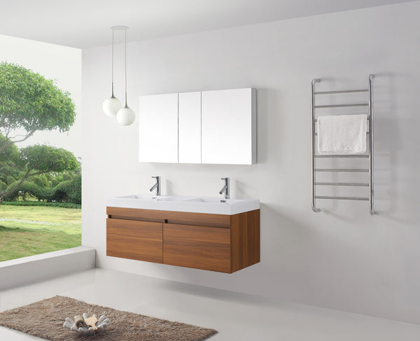 Virtu USA Zuri 55" Double Bath Vanity in Wenge with White Polymarble Top and Integrated Square Sinks - Luxe Bathroom Vanities