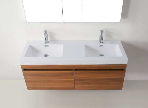 Virtu USA Zuri 55" Double Bath Vanity in Wenge with White Polymarble Top and Integrated Square Sinks - Luxe Bathroom Vanities