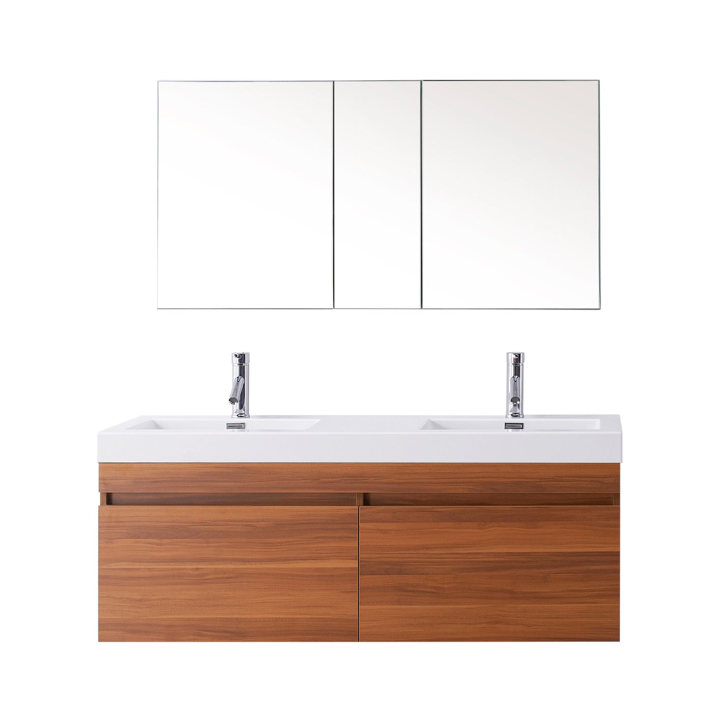 Virtu USA Zuri 55" Double Bath Vanity in Wenge with White Polymarble Top and Integrated Square Sinks - Luxe Bathroom Vanities