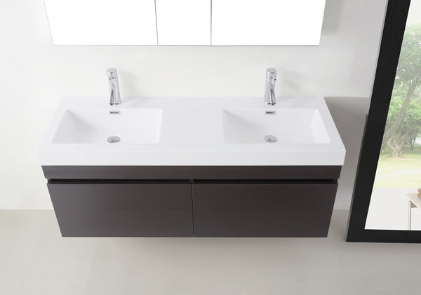 Virtu USA Zuri 55" Double Bath Vanity in Wenge with White Polymarble Top and Integrated Square Sinks - Luxe Bathroom Vanities