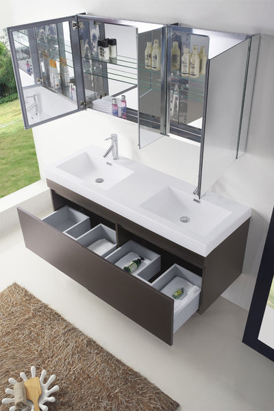 Virtu USA Zuri 55" Double Bath Vanity in Wenge with White Polymarble Top and Integrated Square Sinks - Luxe Bathroom Vanities