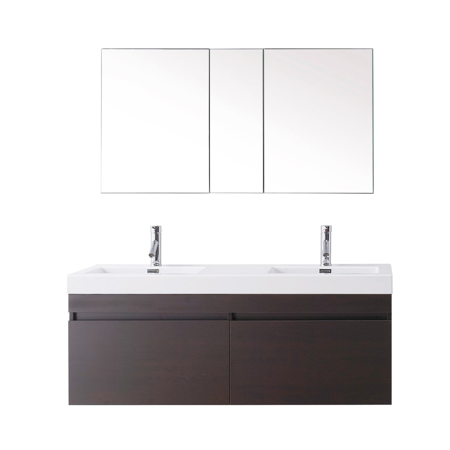 Virtu USA Zuri 55" Double Bath Vanity in Wenge with White Polymarble Top and Integrated Square Sinks - Luxe Bathroom Vanities