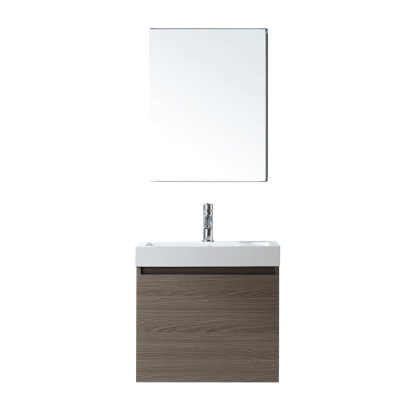 Virtu USA Zuri 24" Single Bath Vanity in Wenge with White Polymarble Top and Integrated Square Sink with Brushed Nickel Faucet with Matching Mirror - Luxe Bathroom Vanities