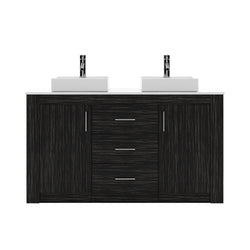 Virtu USA Tavian 60" Double Bath Vanity in Midnight Oak with White Engineered Stone Top and Square Sinks with Brushed Nickel Faucets - Luxe Bathroom Vanities
