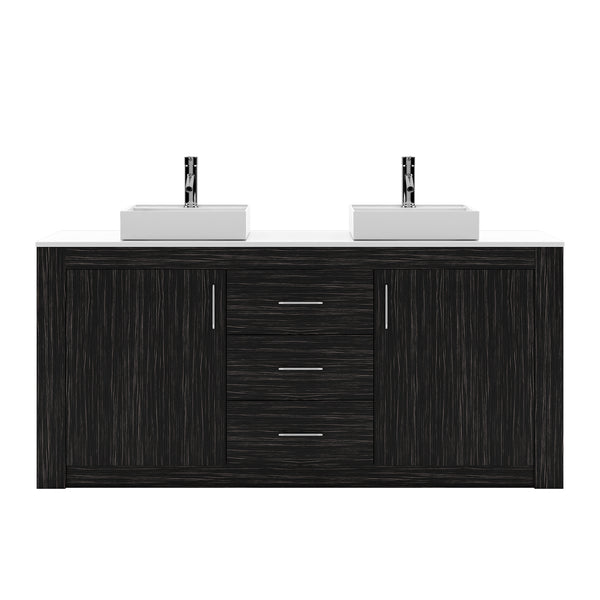 Virtu USA Tavian 72" Double Bath Vanity in Midnight Oak with White Engineered Stone Top and Square Sinks with Brushed Nickel Faucets - Luxe Bathroom Vanities