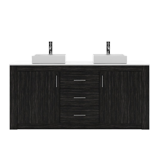 Virtu USA Tavian 72" Double Bath Vanity in Midnight Oak with White Engineered Stone Top and Square Sinks - Luxe Bathroom Vanities