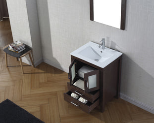 Virtu USA Dior 24" Single Bath Vanity with Slim White Ceramic Top and Square Sink with Brushed Nickel Faucet and Mirror - Luxe Bathroom Vanities Luxury Bathroom Fixtures Bathroom Furniture