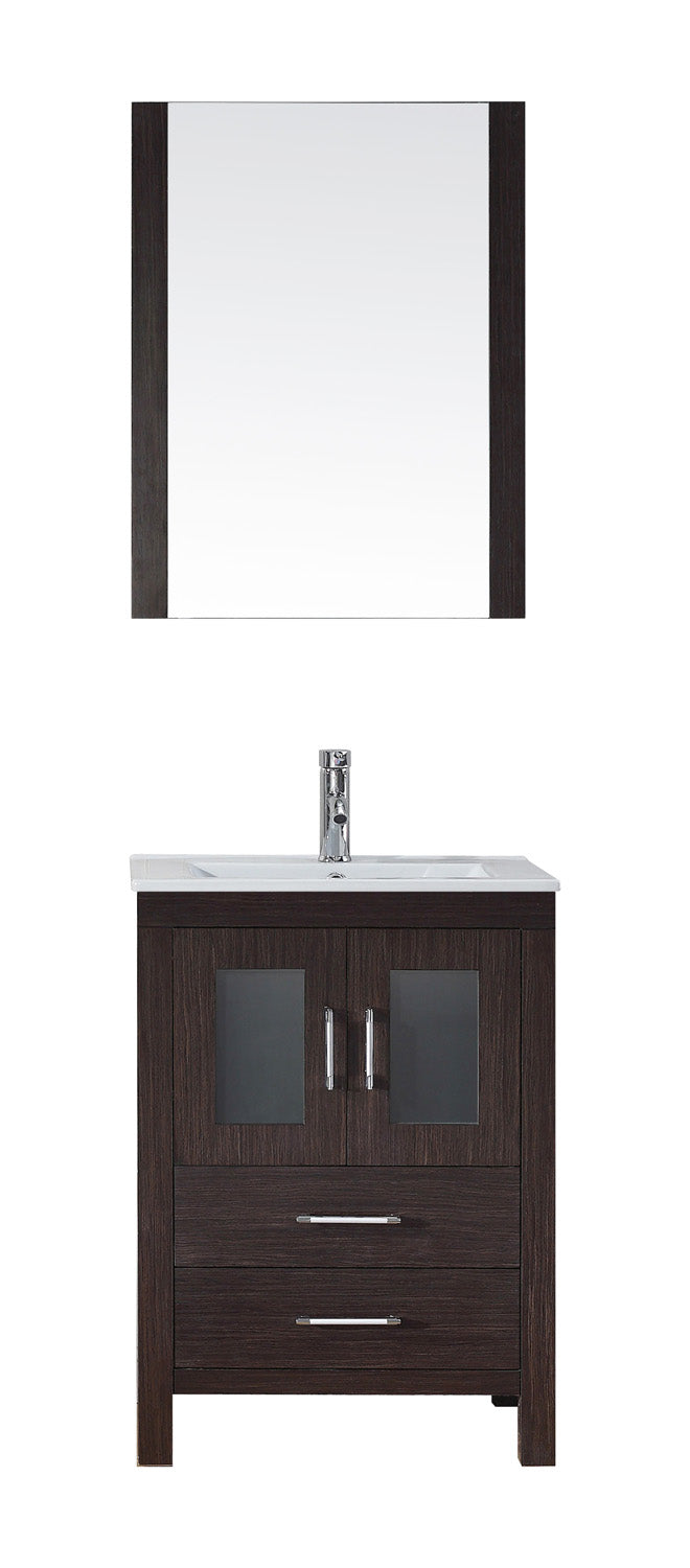 Virtu USA Dior 24" Single Bath Vanity with Slim White Ceramic Top and Square Sink with Polished Chrome Faucet and Mirror - Luxe Bathroom Vanities Luxury Bathroom Fixtures Bathroom Furniture