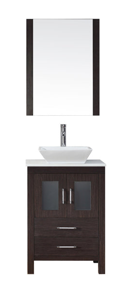 Virtu USA Dior 24" Single Bath Vanity with White Engineered Stone Top and Square Sink with Polished Chrome Faucet and Mirror - Luxe Bathroom Vanities Luxury Bathroom Fixtures Bathroom Furniture