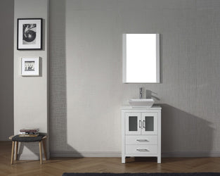 Virtu USA Dior 24" Single Bath Vanity with White Engineered Stone Top and Square Sink with Brushed Nickel Faucet and Mirror - Luxe Bathroom Vanities